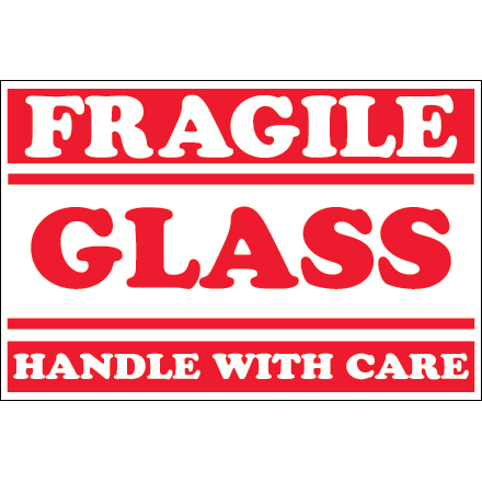 2 x 3" - "Fragile - Glass - Handle With Care" Labels